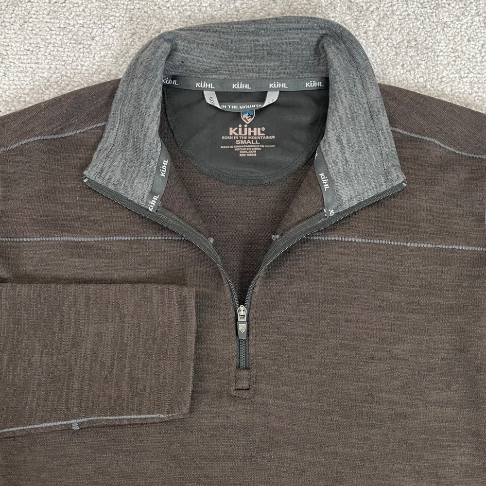 Kuhl 1/4 Zip Pullover Mens Small Ryzer Performance Breathable Wicking Brown